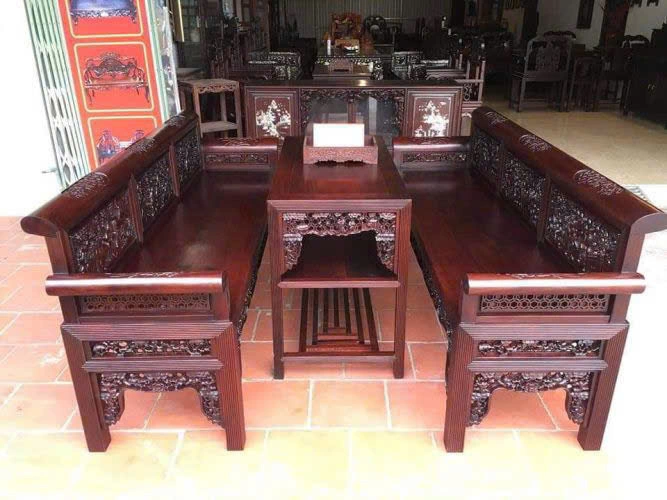 Bộ bàn ghế gỗ nâu đỏ trầm